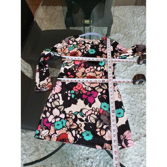 Express Shift Dress Women Size 4 Multi Floral Lined Long Sleeve Keyhole Back Zip - Picture 8 of 12